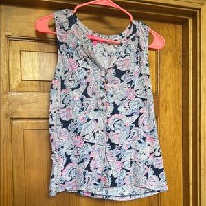 🪻Lilly Pulitzer Navy and Pink Paisley Blouse🪻